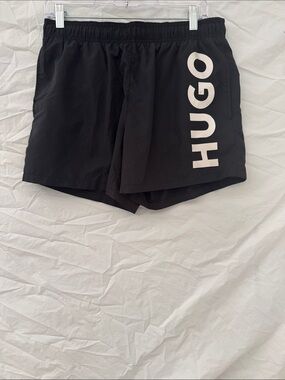HUGO BOSS Abas Black Swim Trunks with White Logo